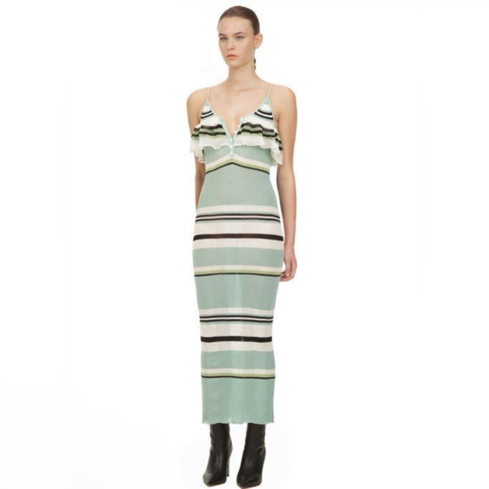 Authentic Self-Portrait Mint Multi Stripe Knit Cami Midi Dress M
